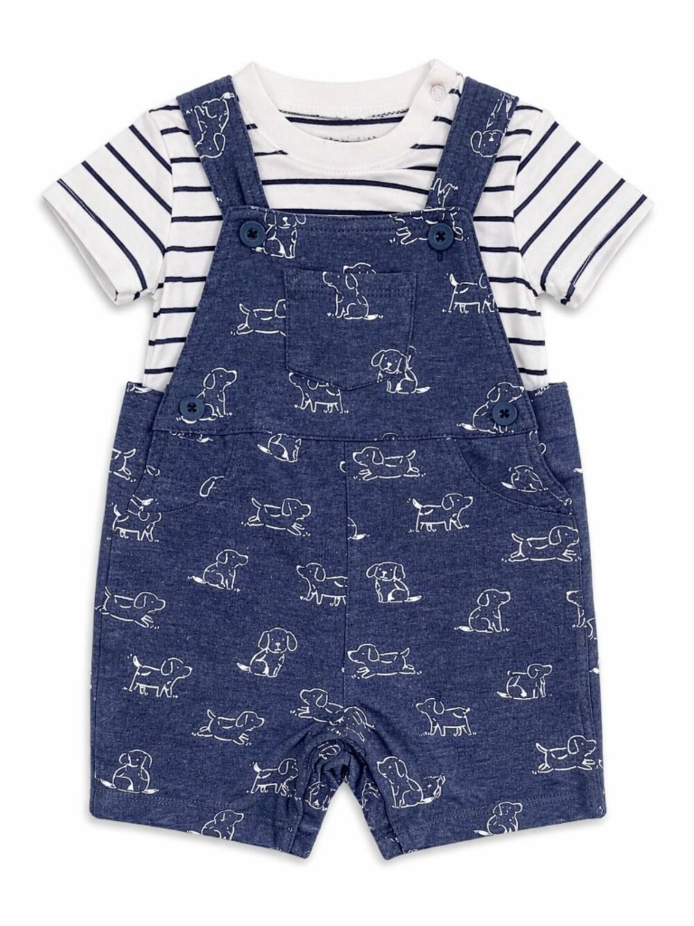 NWT Little Me Toddler Boy 2 Piece Romper Set Size 24 Months Blue Shortalls Set